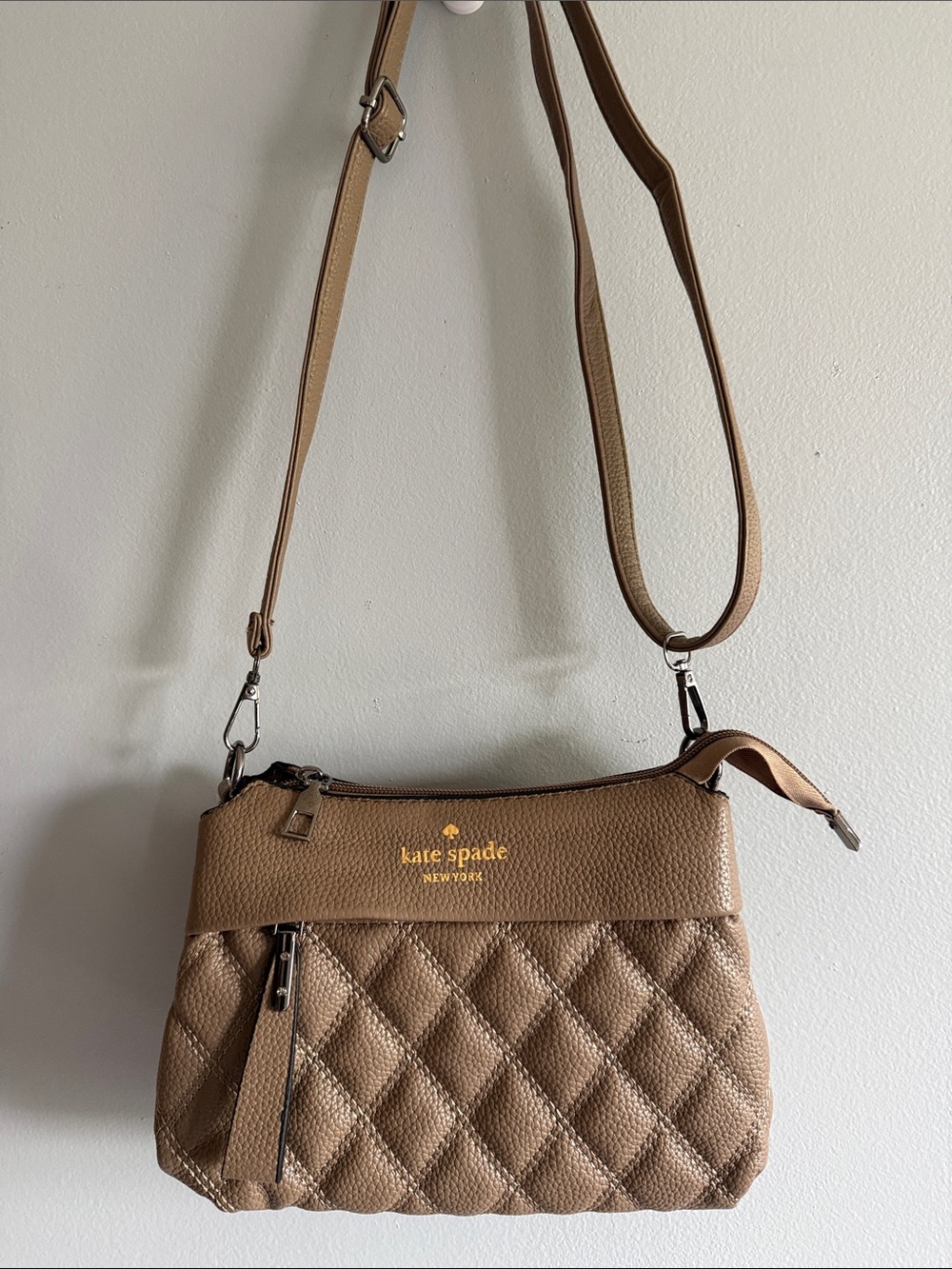 kate spade Tan Quilted Crossbody Bag with Gold Logo